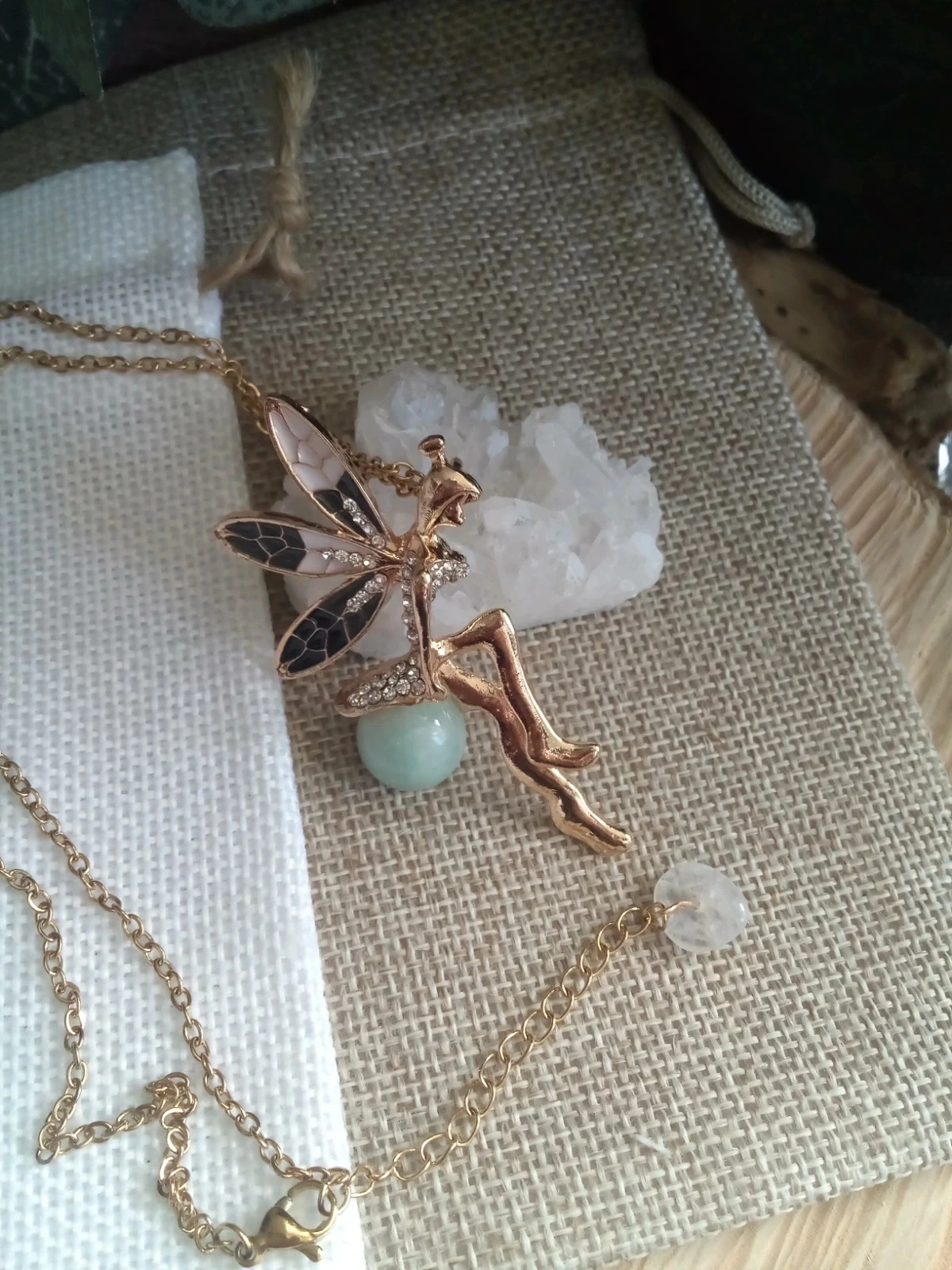 Golden fairy necklace with wings and blue turquoise amazonite stone 🩵. – photo 5